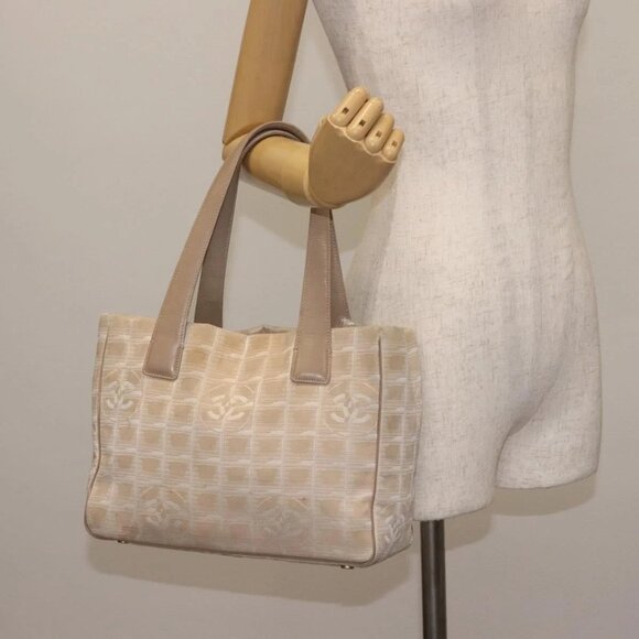 CHANEL New Travel Line Tote Bag Nylon Beige gold CC Auth - Picture 14 of 16